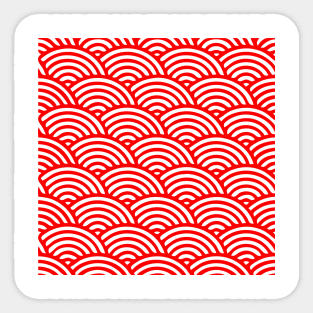 Japanese Wave Seamless Pattern, Red And White Sticker